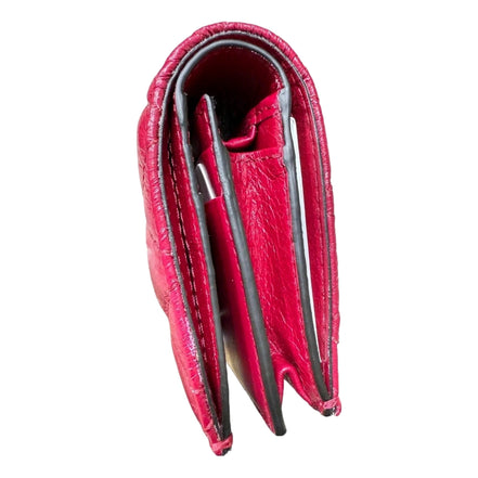 Jimmy Choo Farone Raspberry Red Leather Card Case Folding Wallet available at Queen Bee of Beverly Hills