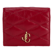 Jimmy Choo Farone Raspberry Red Leather Card Case Folding Wallet available at Queen Bee of Beverly Hills