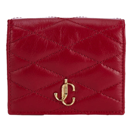 Jimmy Choo Farone Raspberry Red Leather Card Case Folding Wallet available at Queen Bee of Beverly Hills