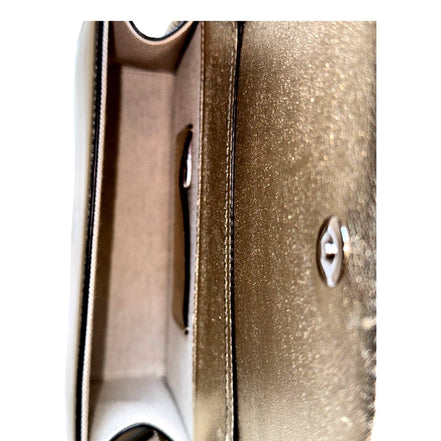 Jimmy Choo Kalina  Crossbody Clutch Bag Crystal Logo Metallic Gold available at Queen Bee of Beverly Hills