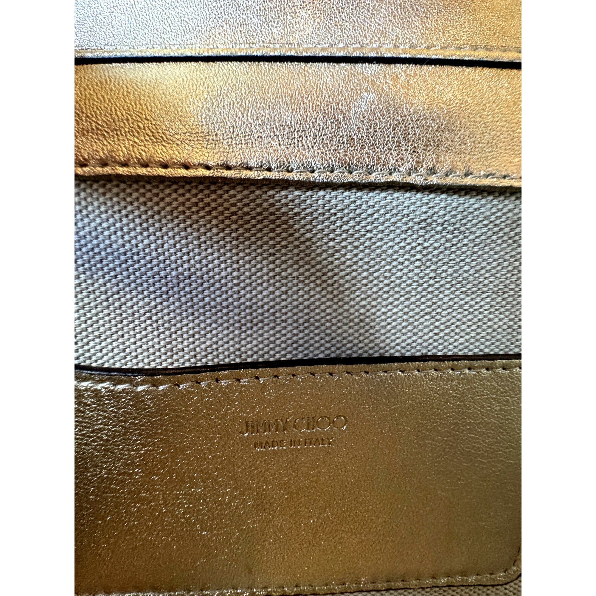 Jimmy Choo Kalina  Crossbody Clutch Bag Crystal Logo Metallic Gold available at Queen Bee of Beverly Hills