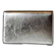 Jimmy Choo Kalina  Crossbody Clutch Bag Crystal Logo Metallic Silver available at Queen Bee of Beverly Hills