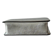 Jimmy Choo Kalina  Crossbody Clutch Bag Crystal Logo Metallic Silver available at Queen Bee of Beverly Hills