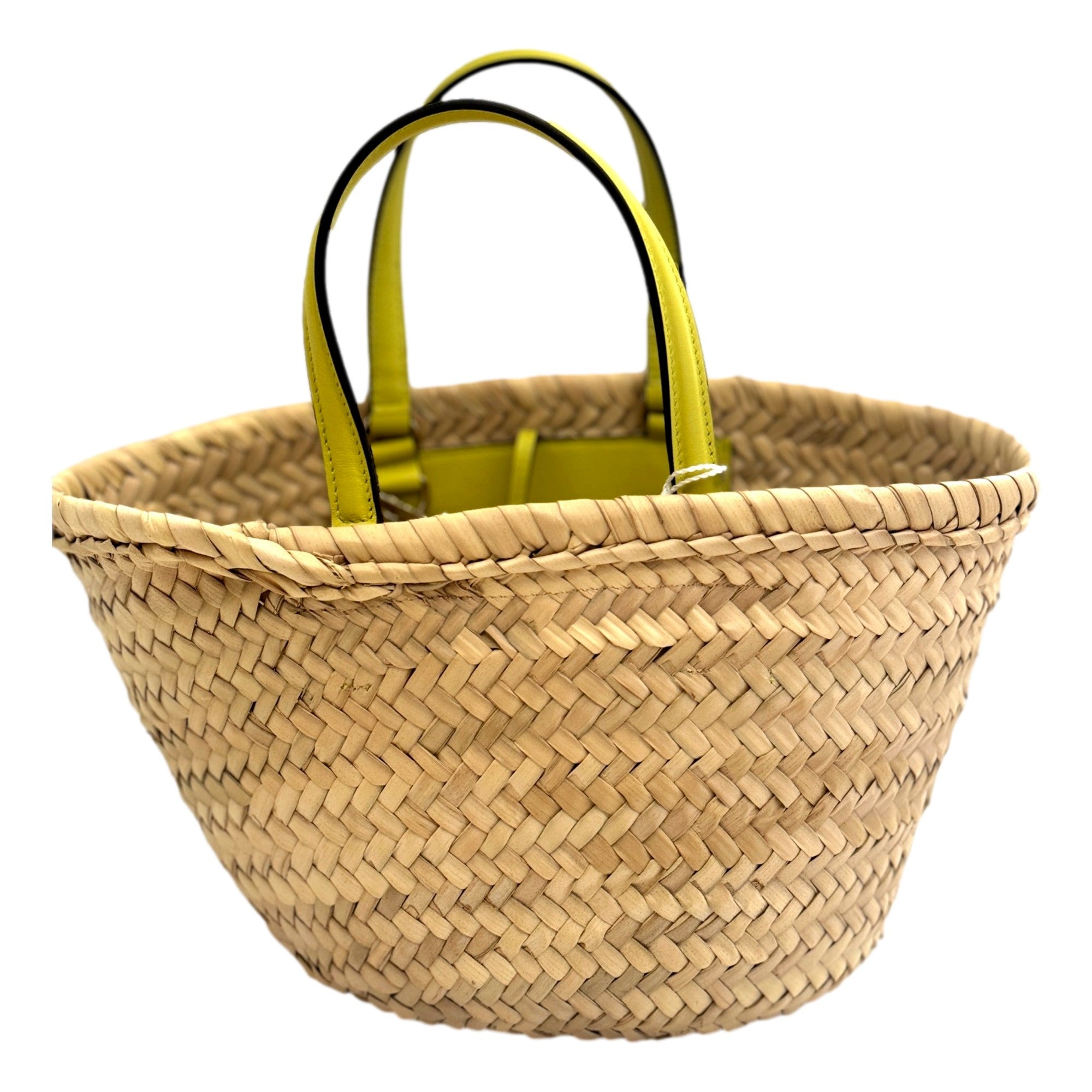 Jimmy Choo Logo Crossbody Tote Bag Natural Raffia Citron Yellow Trim available at Queen Bee of Beverly Hills