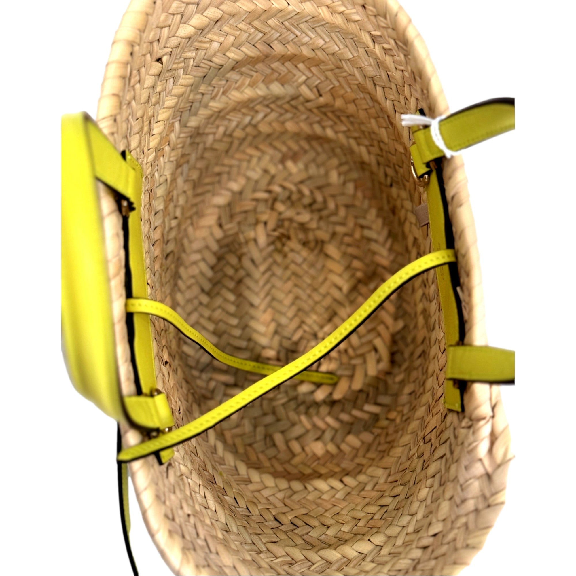 Jimmy Choo Logo Crossbody Tote Bag Natural Raffia Citron Yellow Trim available at Queen Bee of Beverly Hills
