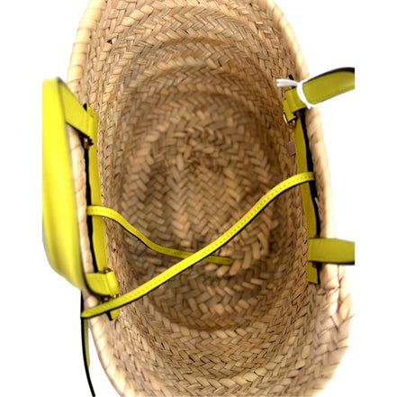 Jimmy Choo Logo Crossbody Tote Bag Natural Raffia Citron Yellow Trim available at Queen Bee of Beverly Hills