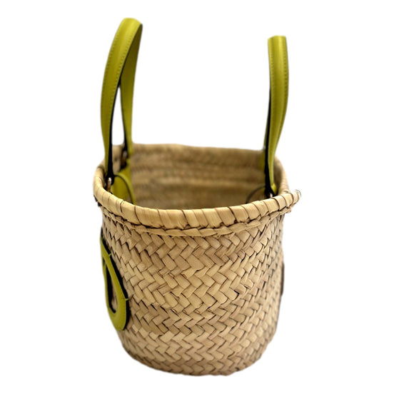 Jimmy Choo Logo Crossbody Tote Bag Natural Raffia Citron Yellow Trim available at Queen Bee of Beverly Hills