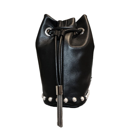 Jimmy Choo Marcheline Pearl Small Bucket Crossbody Bag Black available at Queen Bee of Beverly Hills