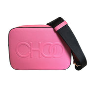 Jimmy Choo Peony Pink Leather Camera Crossbody Bag available at Queen Bee of Beverly Hills
