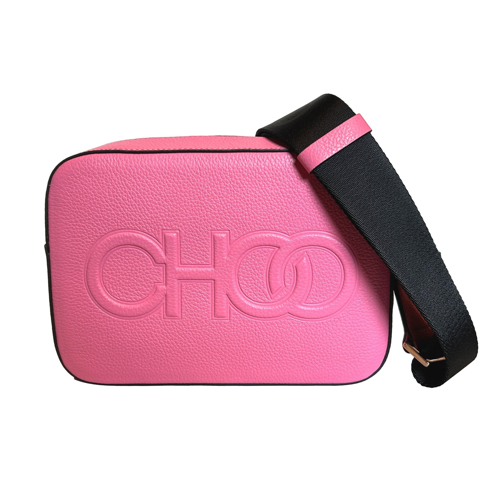Jimmy Choo Peony Pink Leather Camera Crossbody Bag available at Queen Bee of Beverly Hills