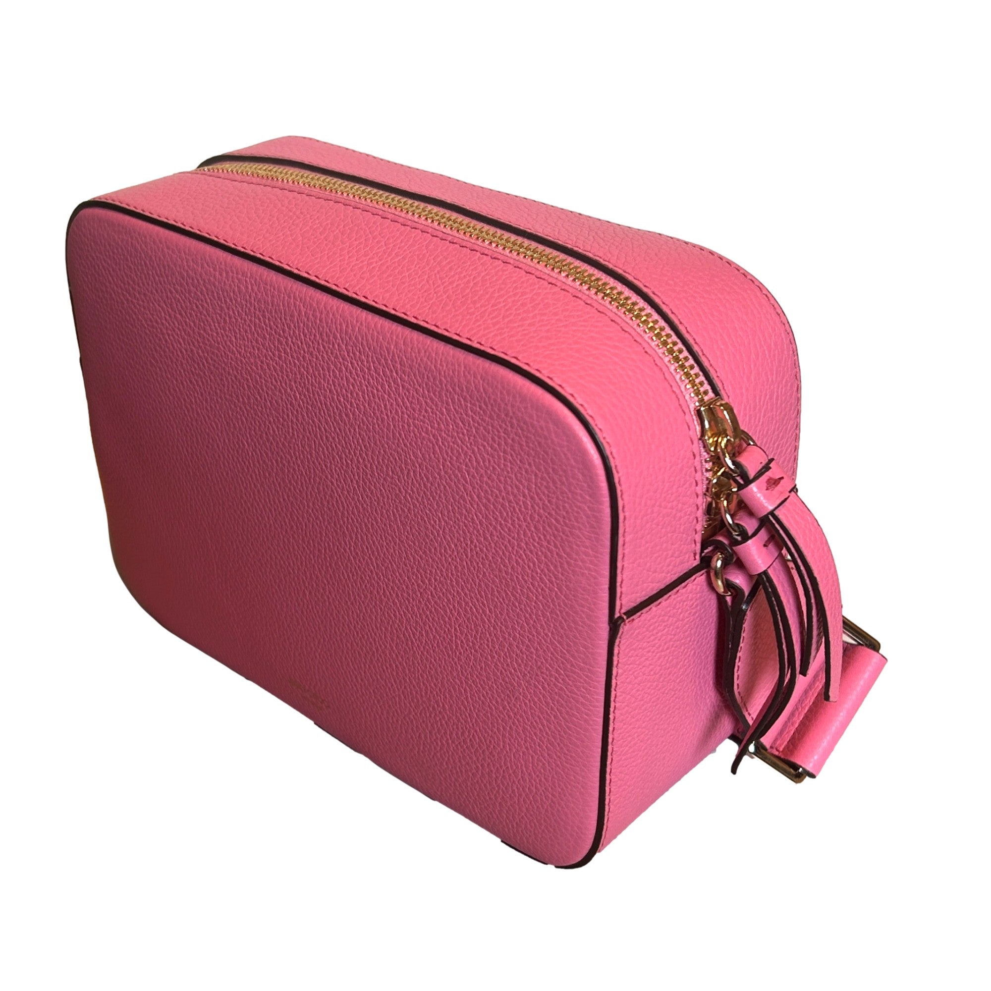 Jimmy Choo Peony Pink Leather Camera Crossbody Bag available at Queen Bee of Beverly Hills