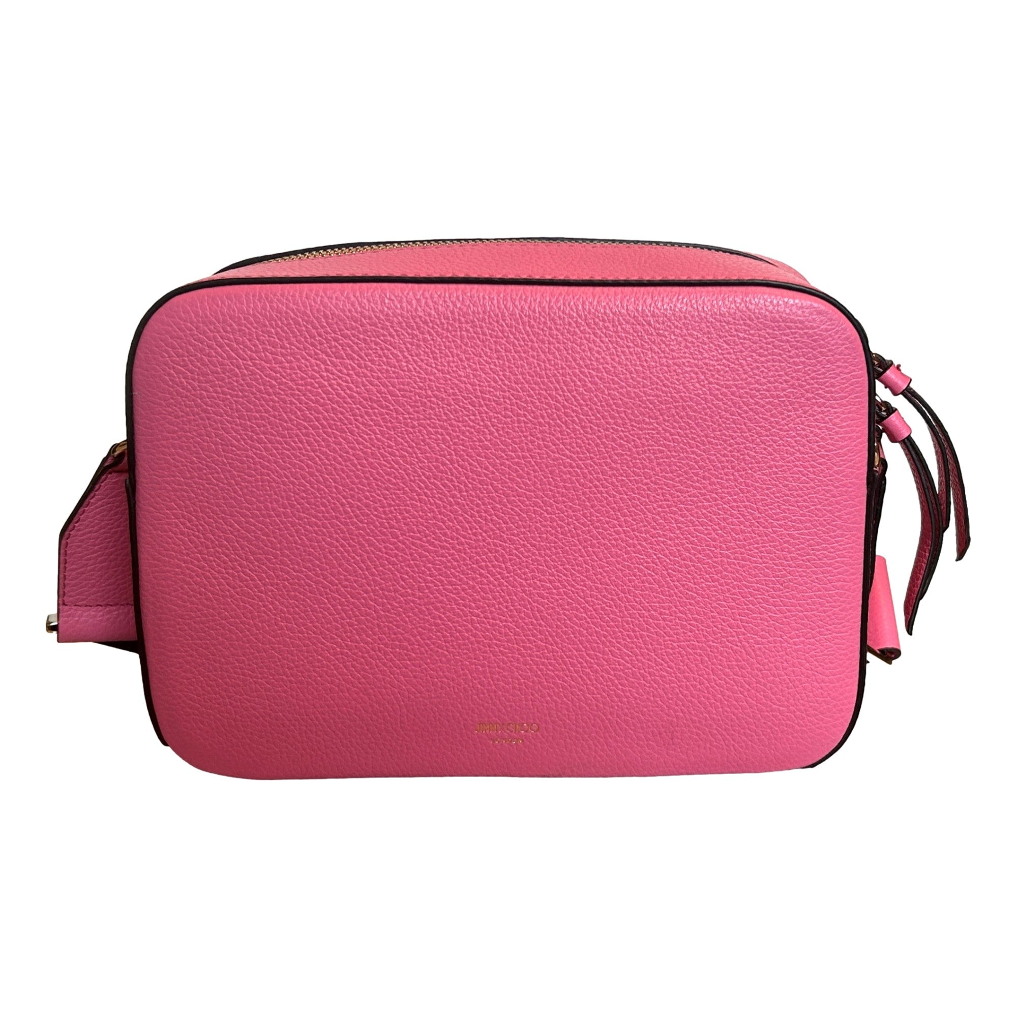 Jimmy Choo Peony Pink Leather Camera Crossbody Bag available at Queen Bee of Beverly Hills