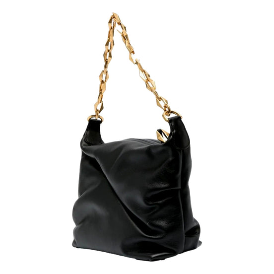 Jimmy Choo Soft Calfskin Black Diamond Chain Hobo Bag available at Queen Bee of Beverly Hills
