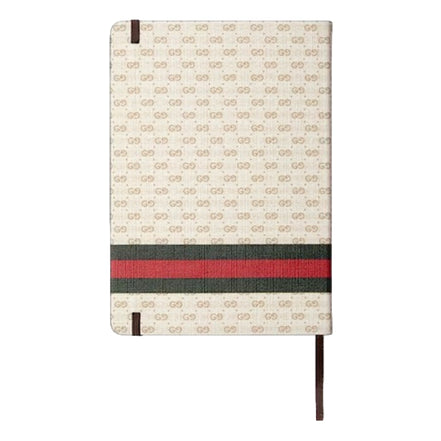 Large Gucci Notebook with Web and Horsebit in Ivory and Brown mini GG available at Queen Bee of Beverly Hills