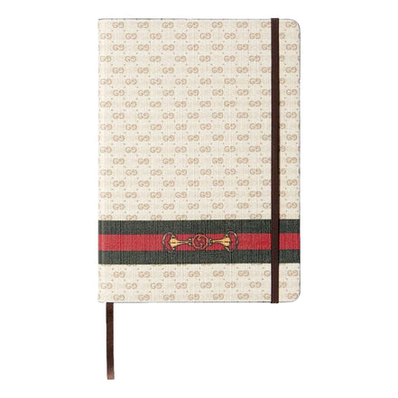 Large Gucci Notebook with Web and Horsebit in Ivory and Brown mini GG available at Queen Bee of Beverly Hills