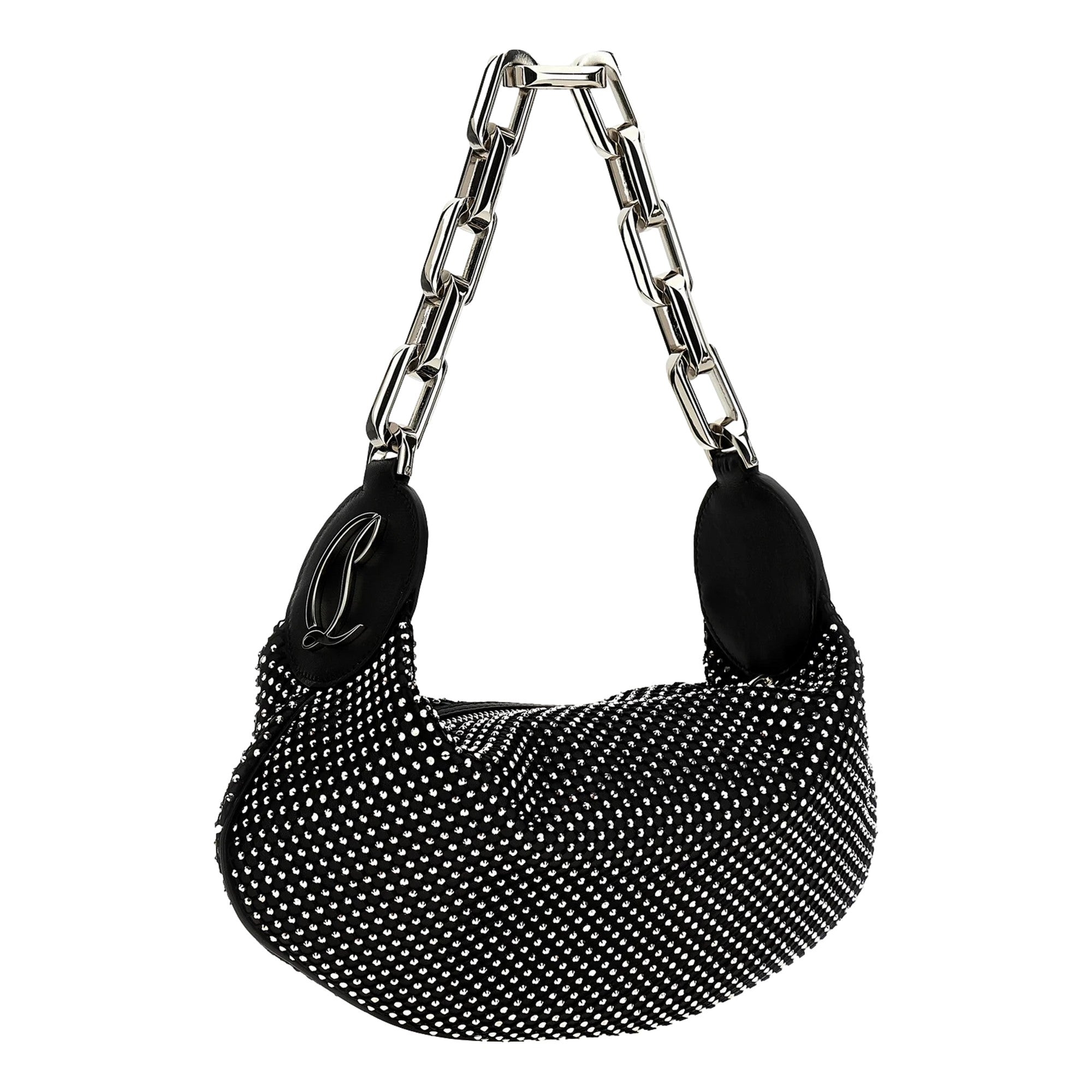 Christian Louboutin Le 54 Chain Black Crystal Studded Leather Shoulder Bag