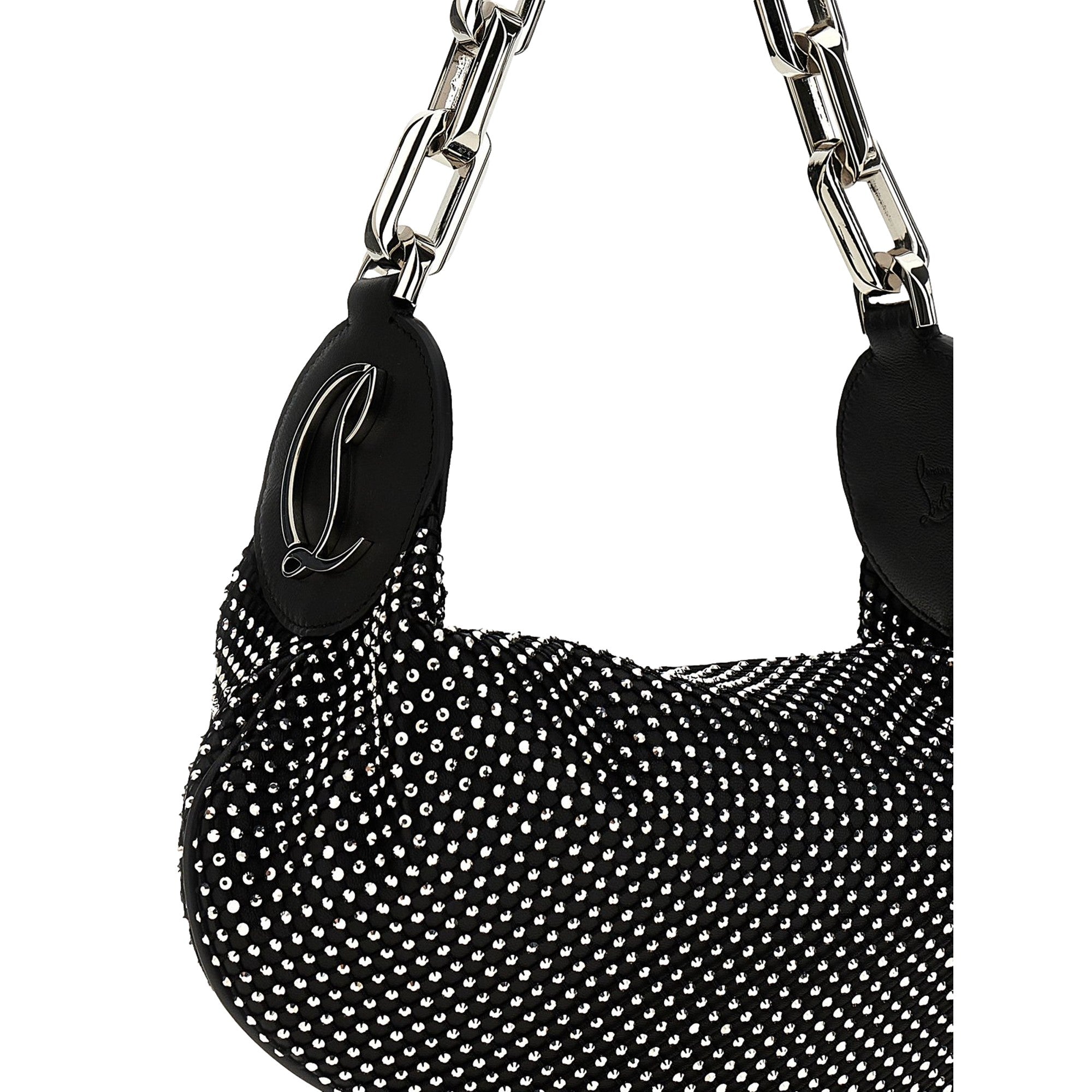 Christian Louboutin Le 54 Chain Black Crystal Studded Leather Shoulder Bag