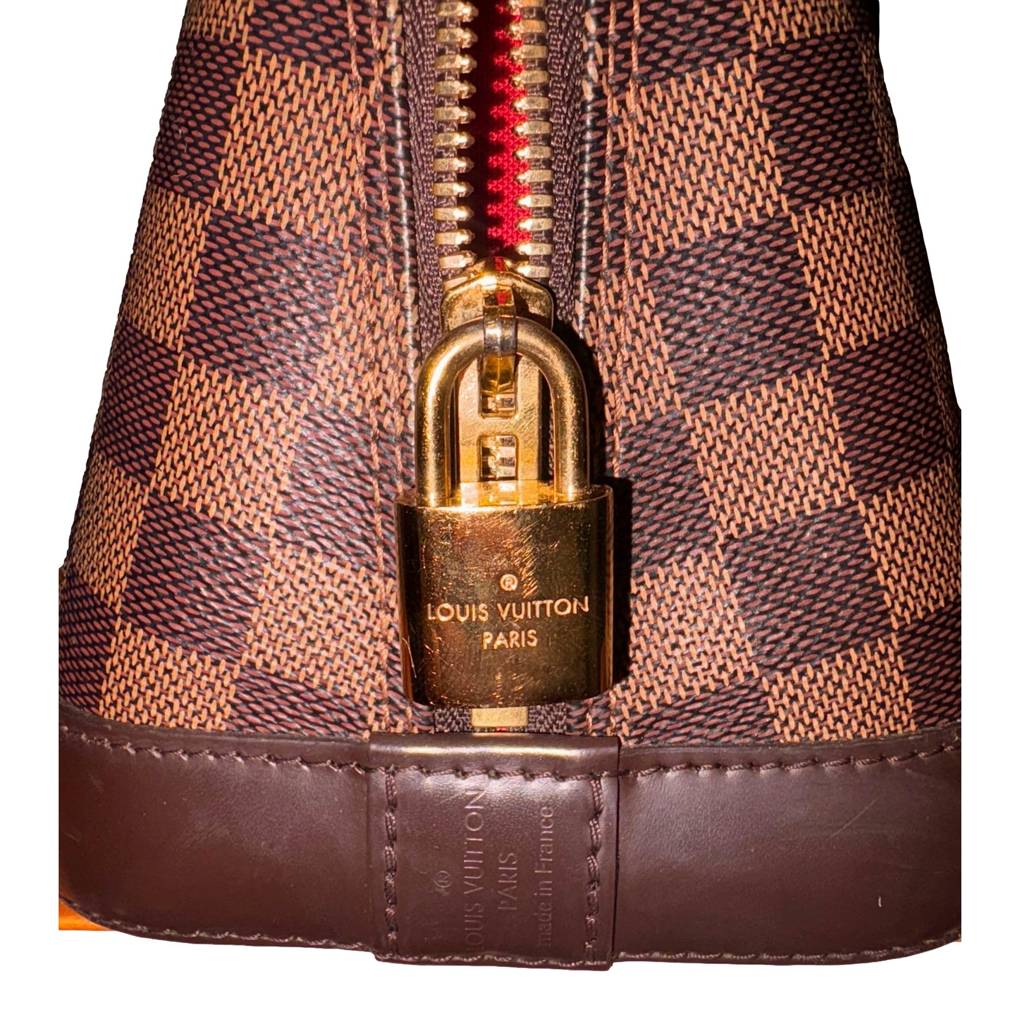 Louis Vuitton Alma PM Damier Ebene Top Handle Handbag available at Queen Bee of Beverly Hills