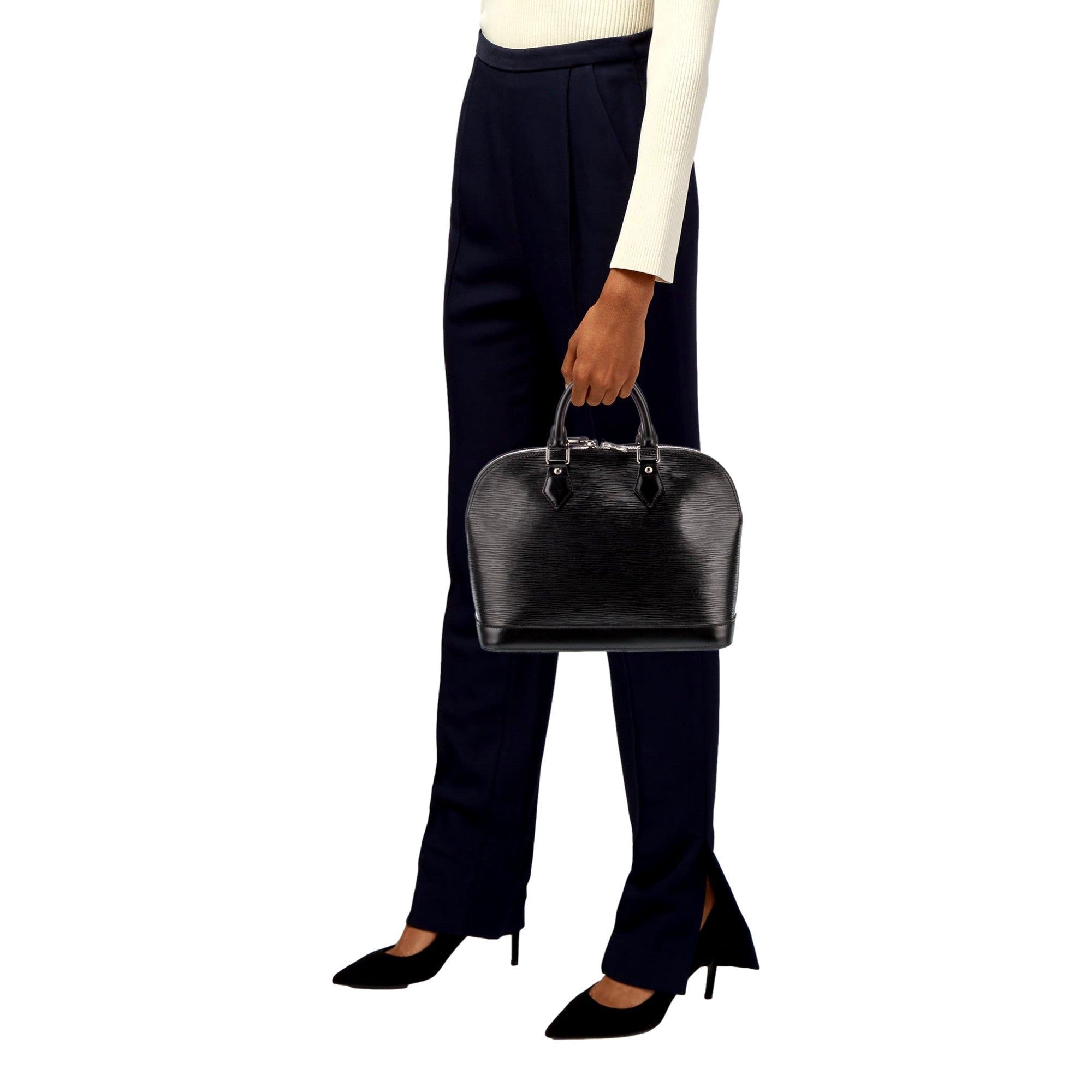 Louis Vuitton Alma Womens Handbag Black Epi Leather MM available at Queen Bee of Beverly Hills