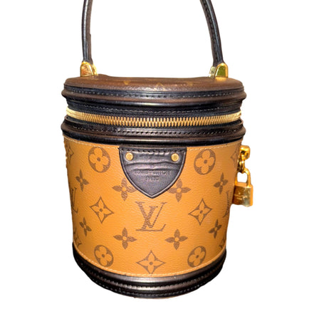 Louis Vuitton Cannes Reverse Monogram Black and Brown Bucket Bag available at Queen Bee of Beverly Hills