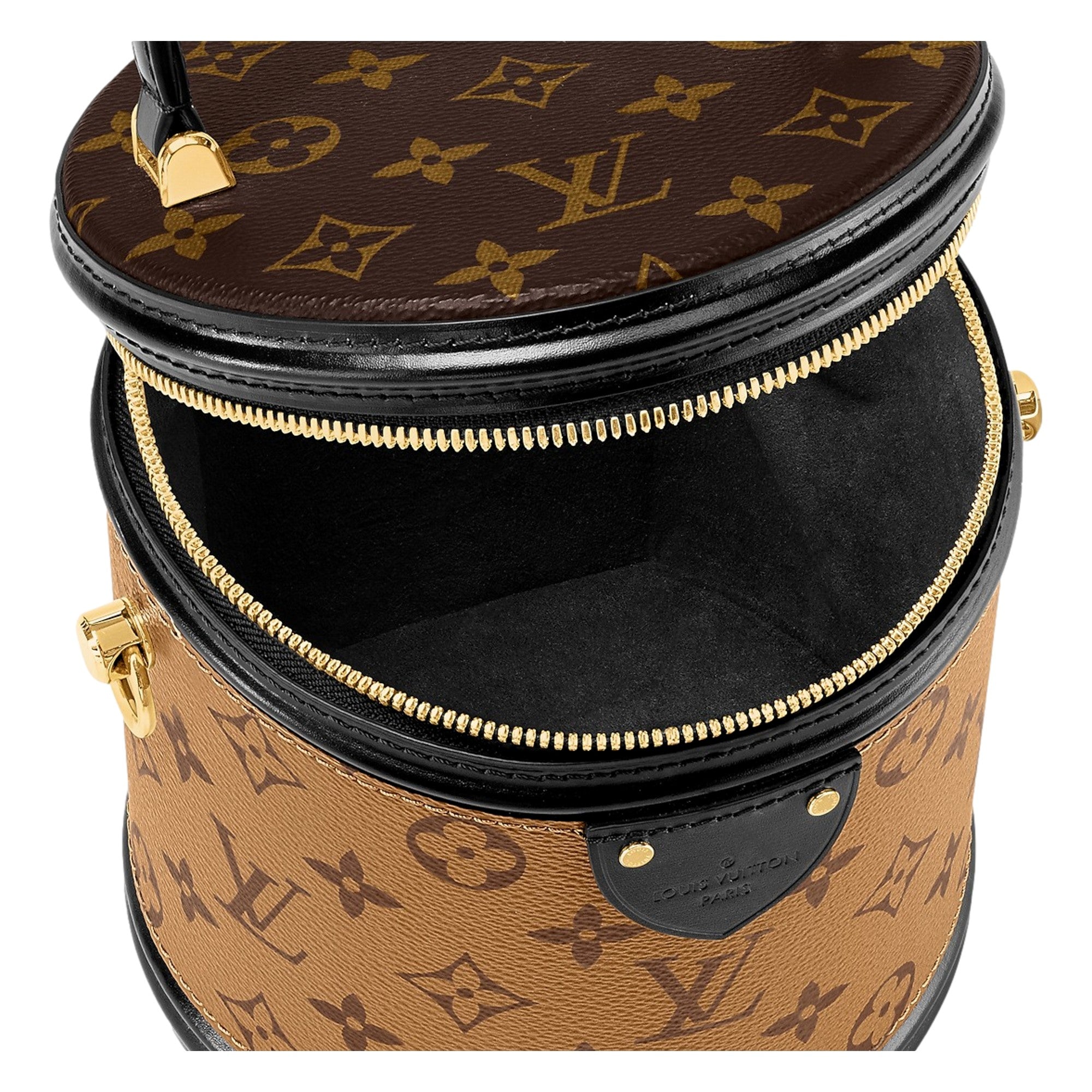 Louis Vuitton Cannes Reverse Monogram Black and Brown Bucket Bag available at Queen Bee of Beverly Hills