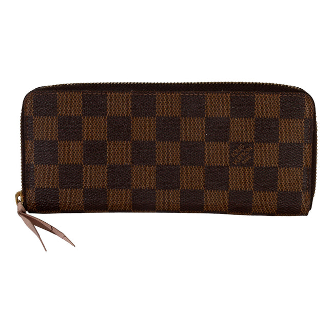 Louis Vuitton Rose Ballerine Damier Ebene Canvas Clemence Zippy Wallet -  available at Queen Bee of Beverly Hills. 