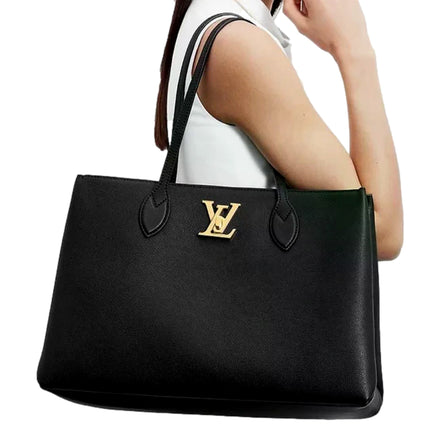 Louis Vuitton Lockme Shopper Tote Grained Leather Noir Black with Gold Hardware