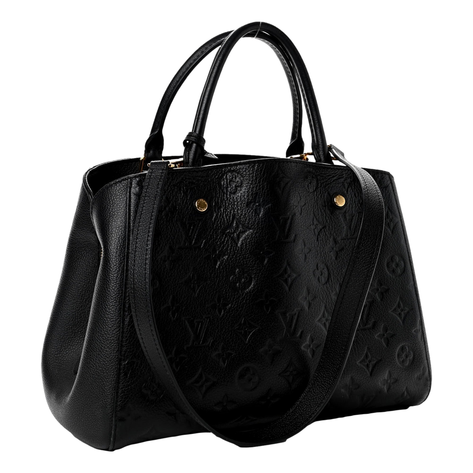 Louis Vuitton Montaigne Handbag Monogram Empreinte Leather MM Black available at Queen Bee of Beverly Hills
