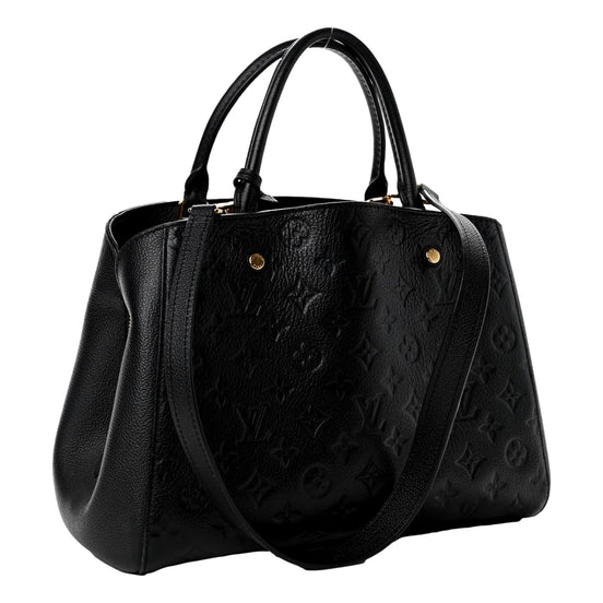 Louis Vuitton Montaigne Handbag Monogram Empreinte Leather MM Black available at Queen Bee of Beverly Hills