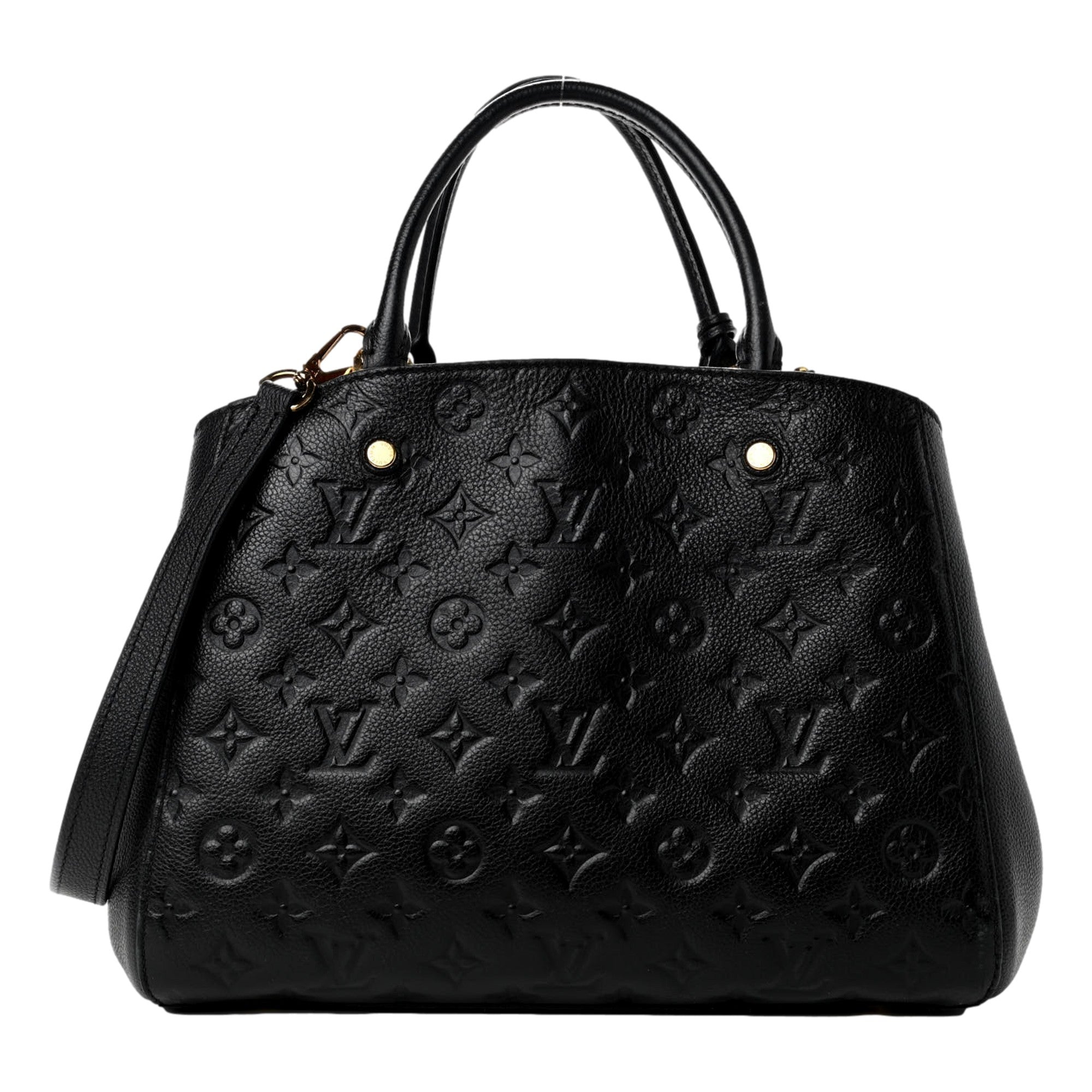 Louis Vuitton Montaigne Handbag Monogram Empreinte Leather MM Black available at Queen Bee of Beverly Hills
