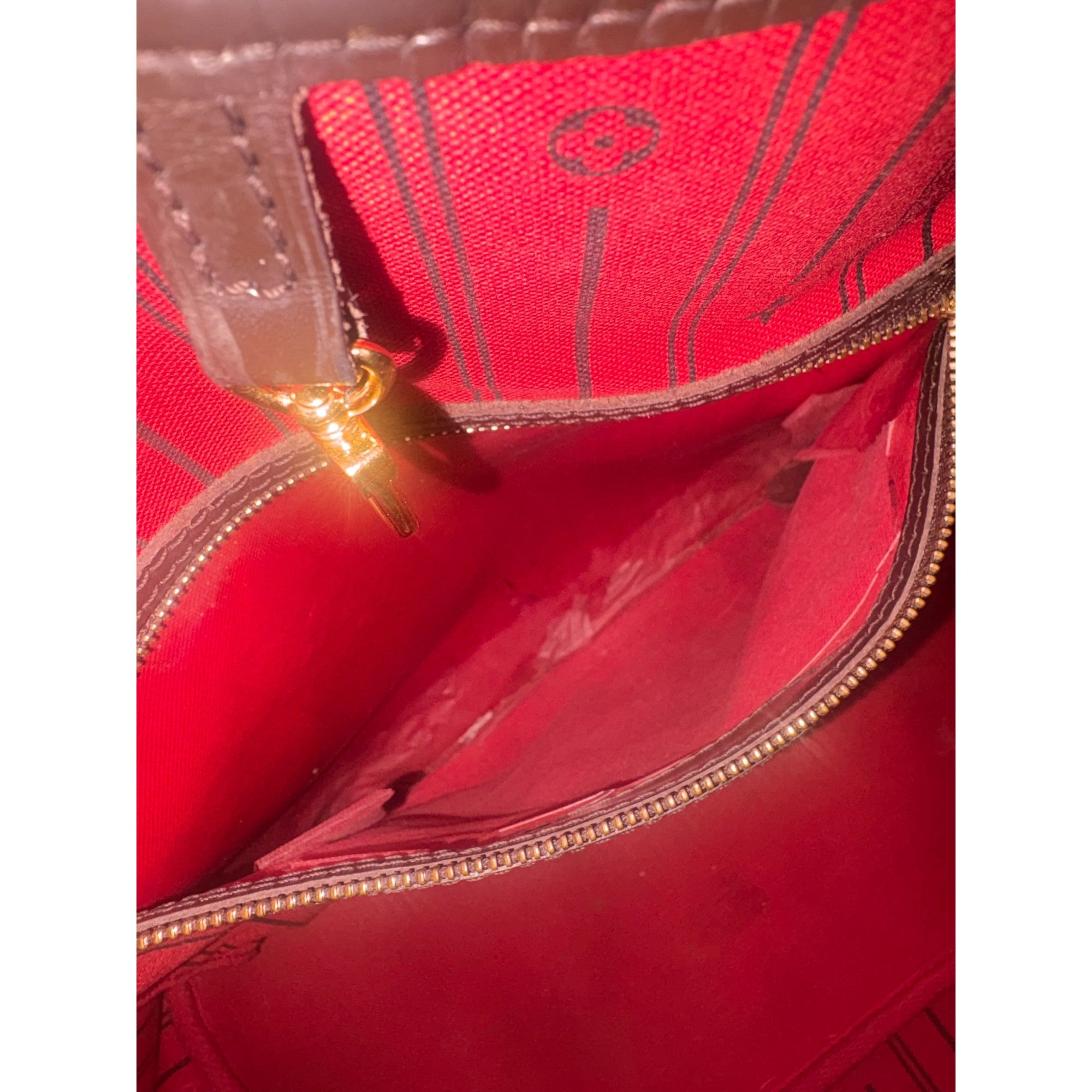 Louis Vuitton Neverfull MM Damier Ebene Coated Canvas Cherry Tote Bag available at Queen Bee of Beverly Hills