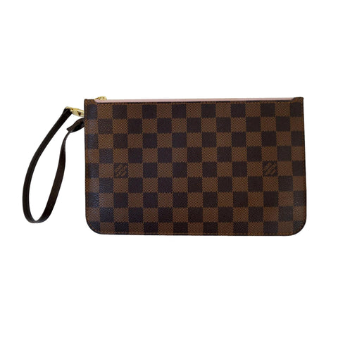 Louis Vuitton Neverfull Pouchette Damier Brown Wristlet Clutch Pouch Bag at_Queen_Bee_of_Beverly_Hills