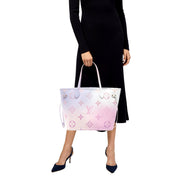 Louis Vuitton Neverfull MM Sunrise Petal Pastel Pink Canvas Leather Tote Bag sold at Queen Bee of Beverly Hills