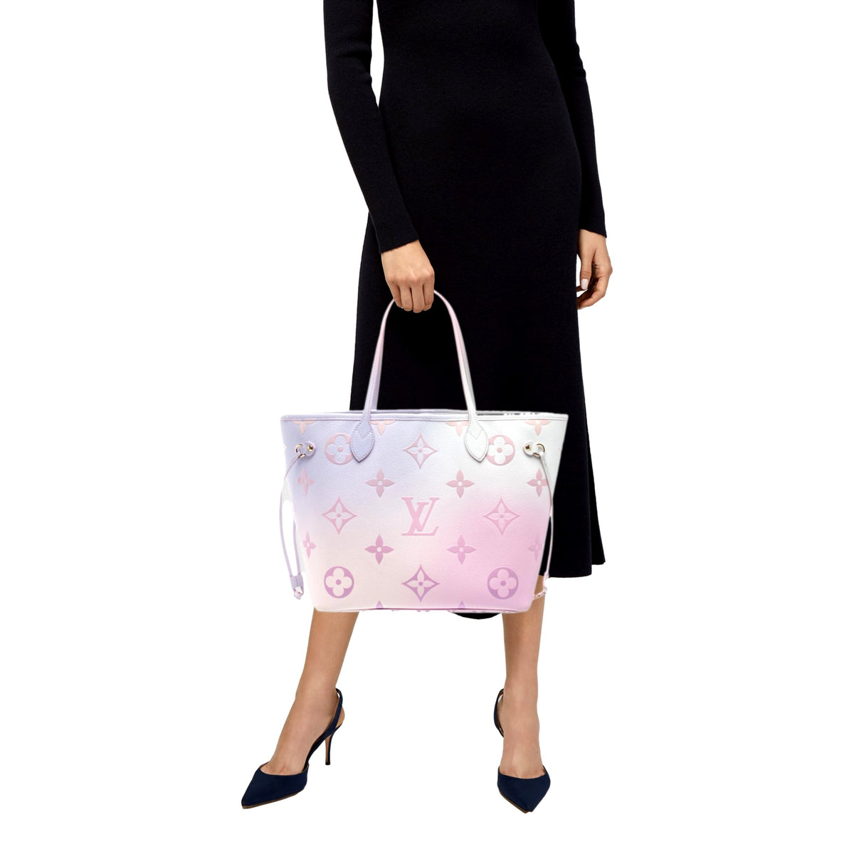 Louis Vuitton Neverfull MM Sunrise Petal Pastel Pink Canvas Leather Tote Bag sold at Queen Bee of Beverly Hills