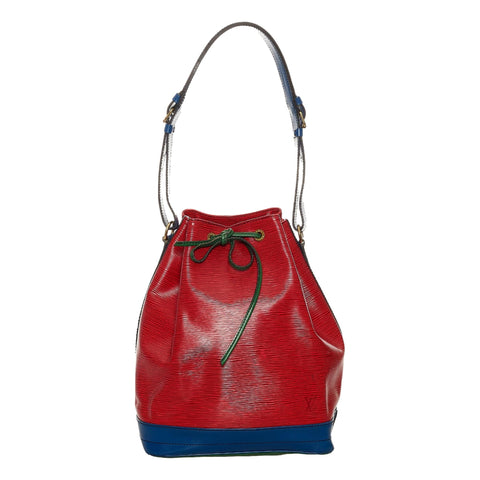Louis Vuitton Noe Red Tri-Color Leather Drawstring Bucket Shoulder Bag