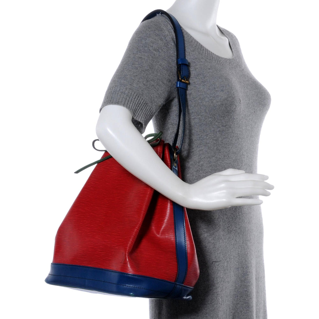 Louis Vuitton Noe Red Tri-Color Leather Drawstring Bucket Shoulder Bag at_Queen_Bee_of_Beverly_Hills