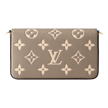 Louis Vuitton Pochette Felicie Monogram Empreinte Leather in Gray - available at Queen Bee of Beverly Hills.
