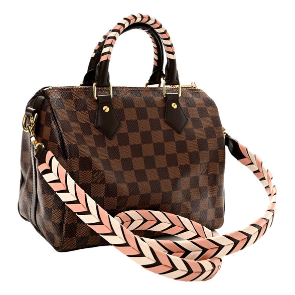 Louis Vuitton Damier Ebene Braided Speedy Bandouliere 25 Pink - available at Queen Bee of Beverly Hills. 