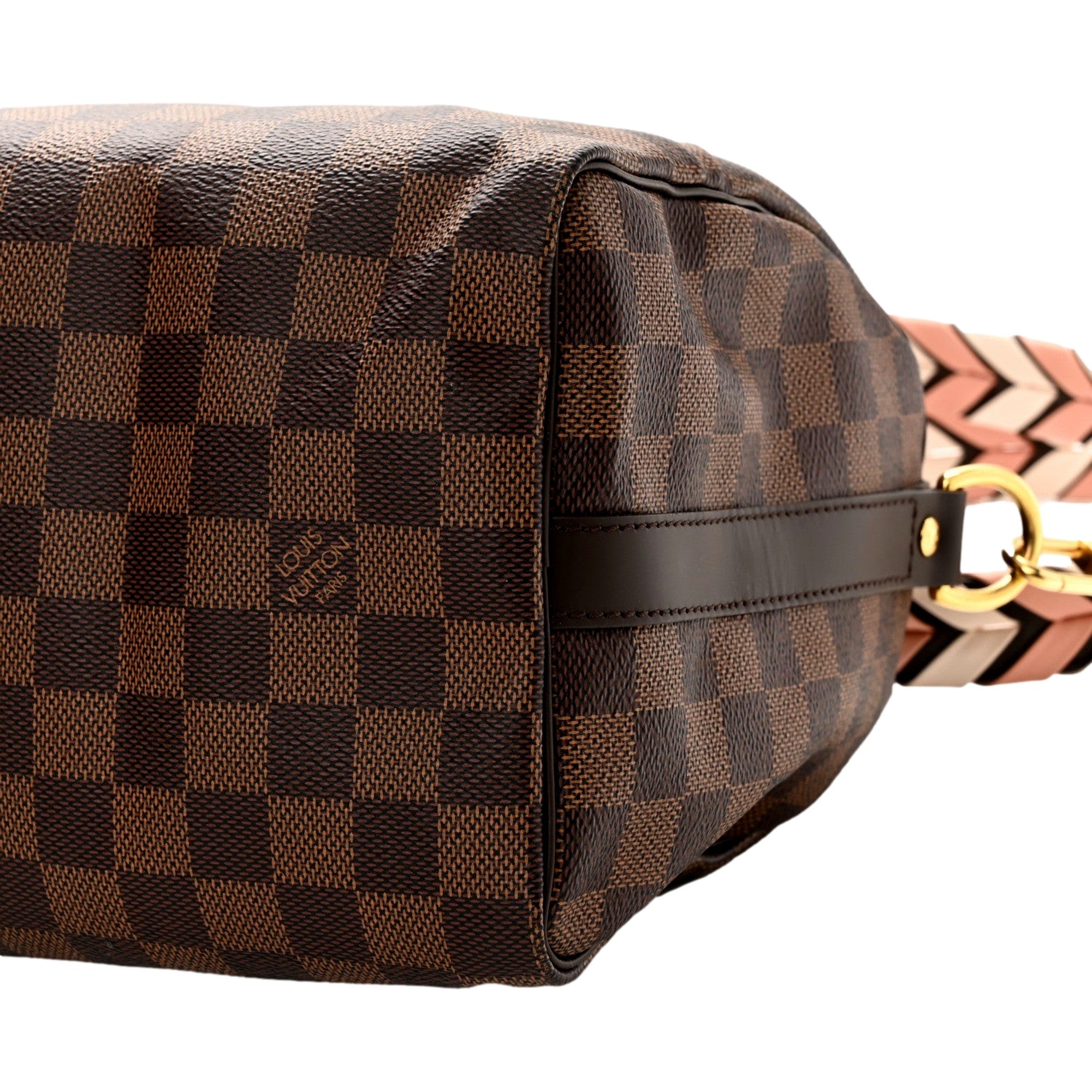 Louis Vuitton Damier Ebene Braided Speedy Bandouliere 25 Pink - available at Queen Bee of Beverly Hills. 
