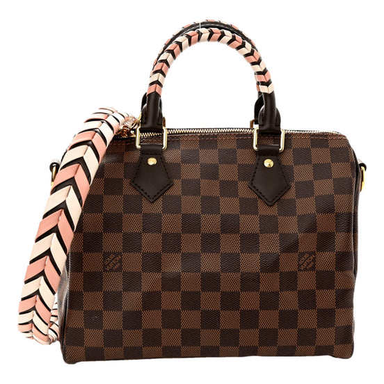 Louis Vuitton Damier Ebene Braided Speedy Bandouliere 25 Pink - available at Queen Bee of Beverly Hills. 