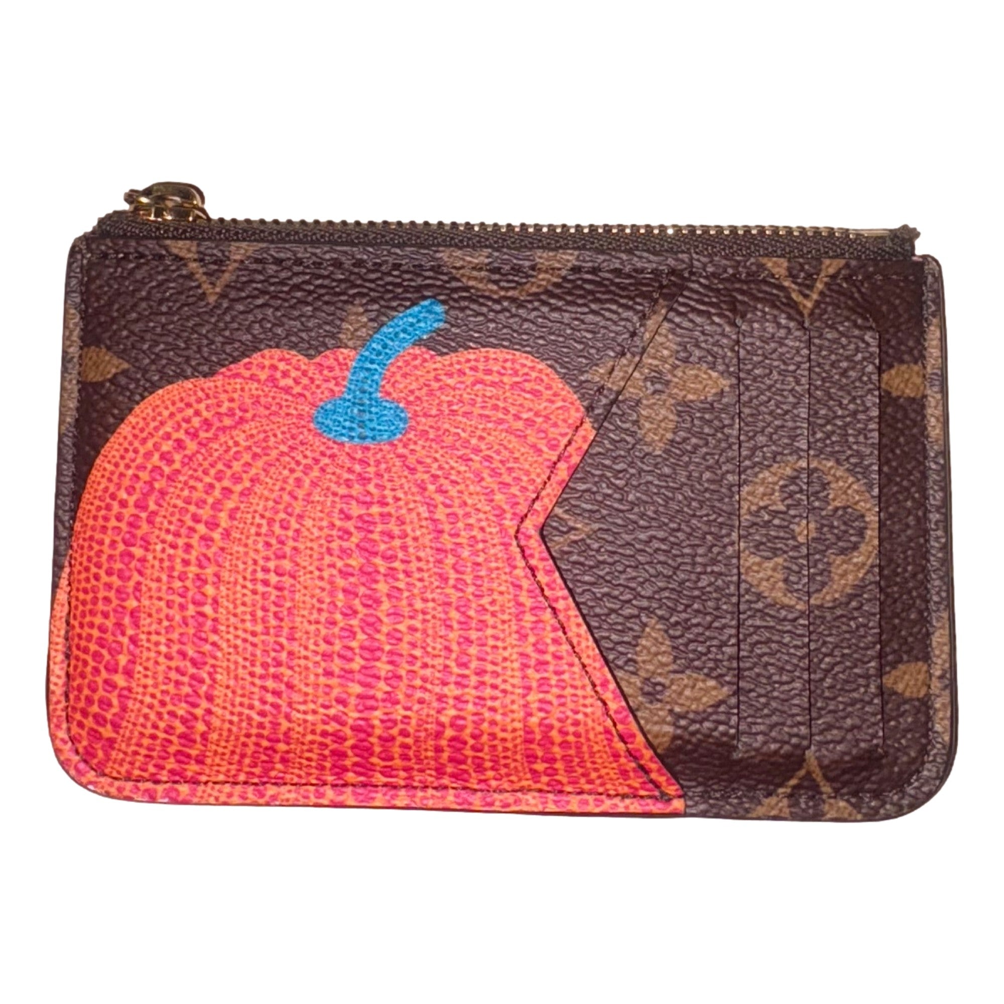 Louis Vuitton x YK Monogram Kusama Pumpkin Zipped Romy Card Holder available at Queen Bee of Beverly Hills