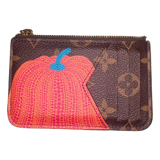 Louis Vuitton x YK Monogram Kusama Pumpkin Zipped Romy Card Holder available at Queen Bee of Beverly Hills