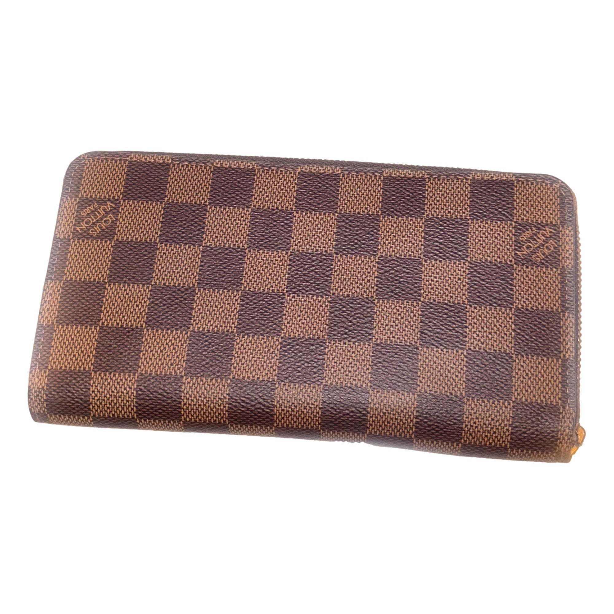 Louis Vuitton Zippy Damier Ebene Brown Canvas Leather Wallet available at Queen Bee of Beverly Hills