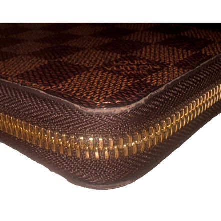Louis Vuitton Zippy Damier Ebene Brown Canvas Leather Wallet available at Queen Bee of Beverly Hills