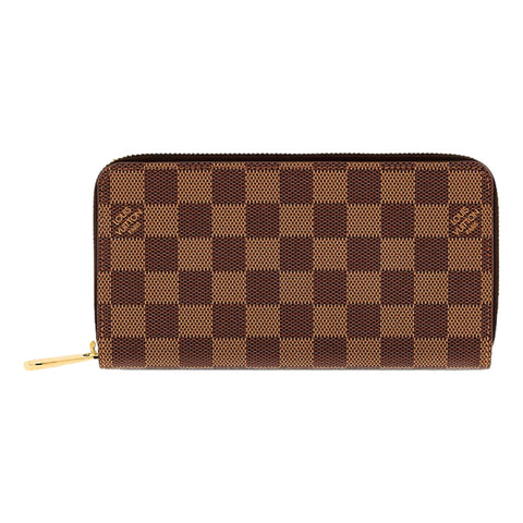 Louis Vuitton Zippy Damier Ebene Brown Canvas Leather Wallet available at Queen Bee of Beverly Hills