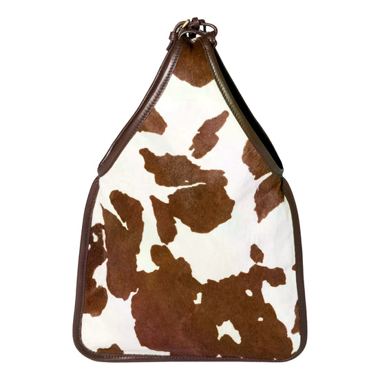 Miu Miu Brown Cow Print Suede Mini Handbag with Tassel Charms - available at Queen Bee of Beverly Hills. 