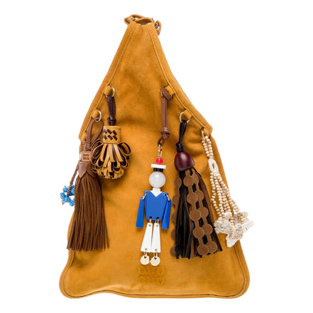 Miu Miu Mini Suede Handbag with Charms Whisky Yellow available at Queen Bee of Beverly Hills