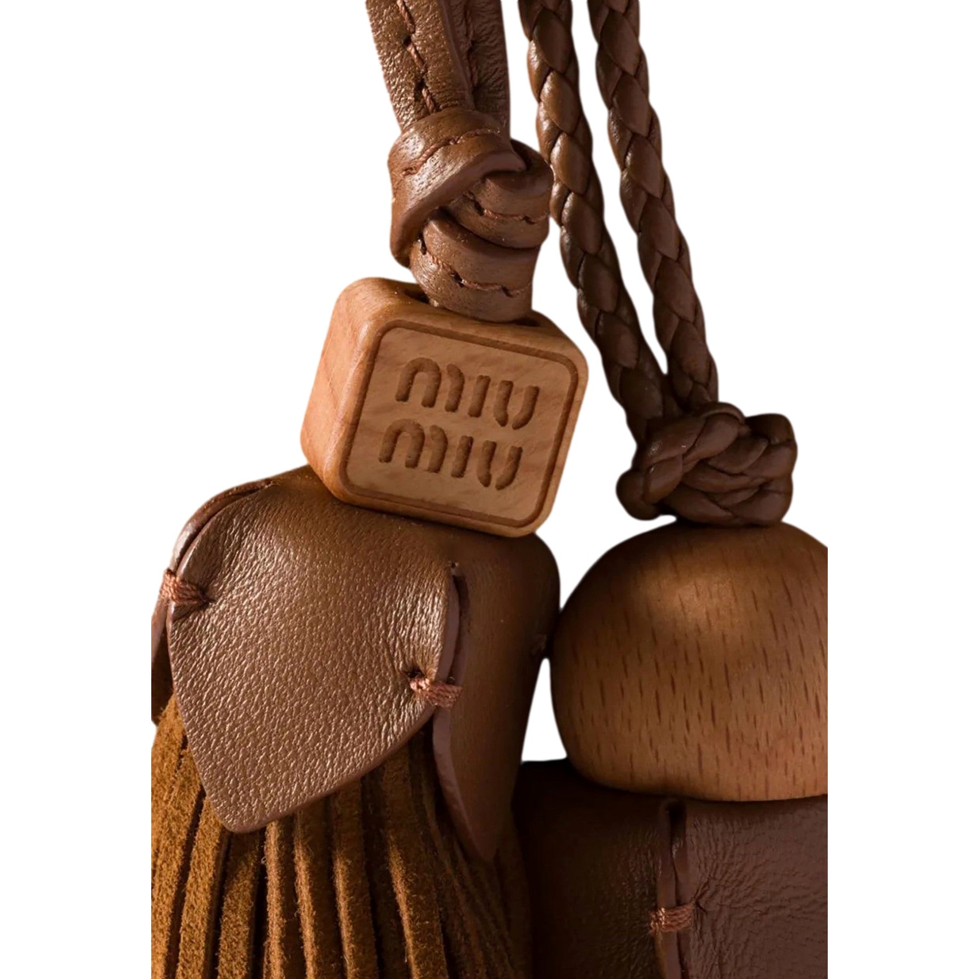 Miu Miu Mini Suede Handbag Leather Tassel Charm Warm Brown