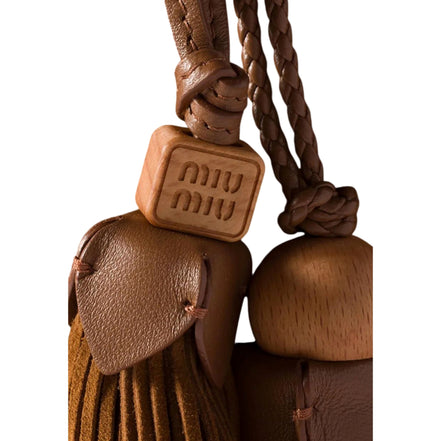 Miu Miu Mini Suede Handbag Leather Tassel Charm Warm Brown
