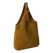 Miu Miu Suede Leather Tassel Tote Handbag Light Brown available at Queen Bee of Beverly Hills